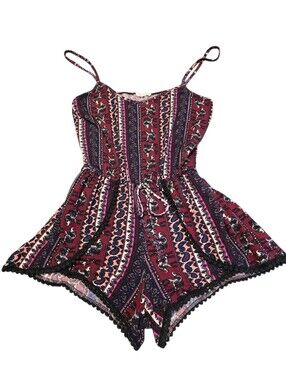 Rafi & Ro EUC Boho Elephant Print Sleeveless Romper Eyelet Trim Detail Size L